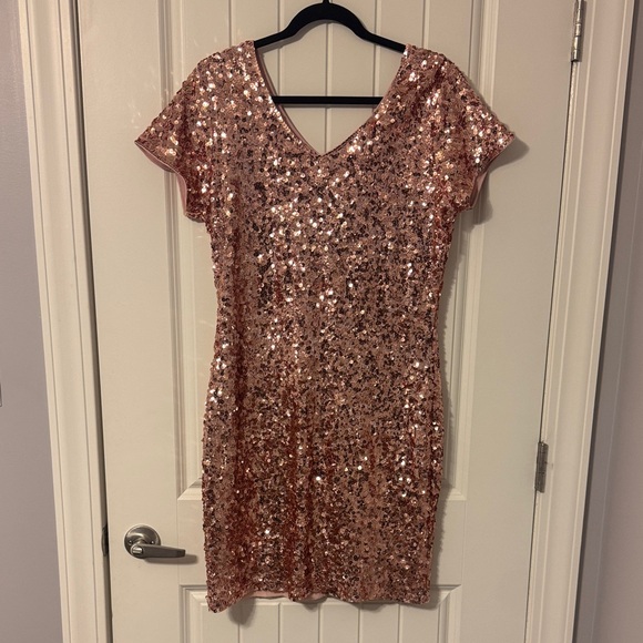 MANER Sequin champagne pink dress size XL Prom or Party Dress - Picture 2 of 2